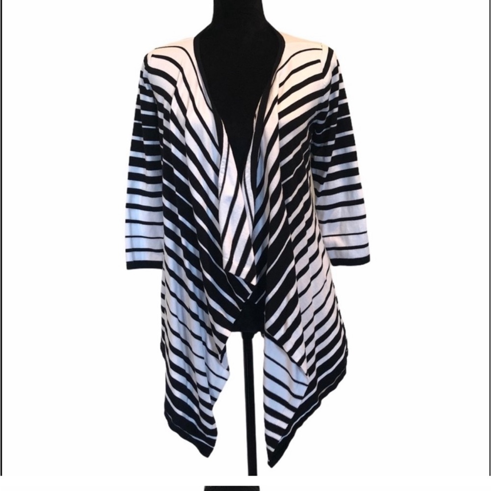 Cyrus casual knit striped waterfall black white 3/4,sleeve cardigan size small